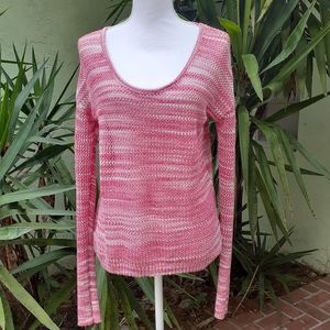 Thumbhole Pink Mesh Crochet Sweater